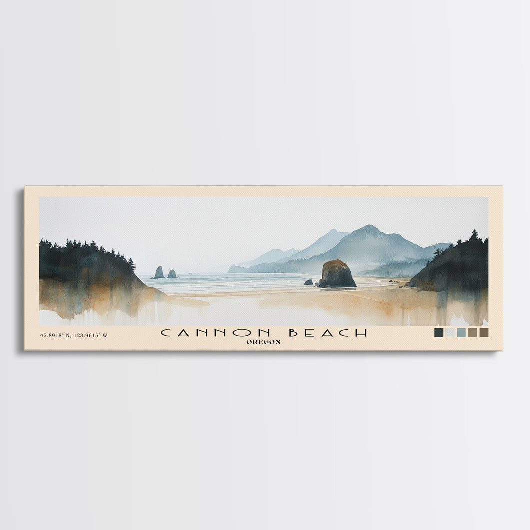 Cannon Beach, Oregon Watercolor Beach Print, Vacation Gift, Oregon Wall Art, Framed Canvas Print, Framed Beach Painting
