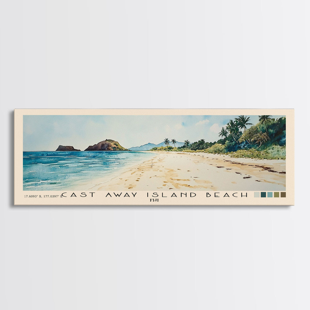 Cast Away Island Beach, Fiji Watercolor Print, Vacation Gift, Fiji Wall Art, Beach Painting, Beach Decor, Large Wall Art, Wood Frame Art