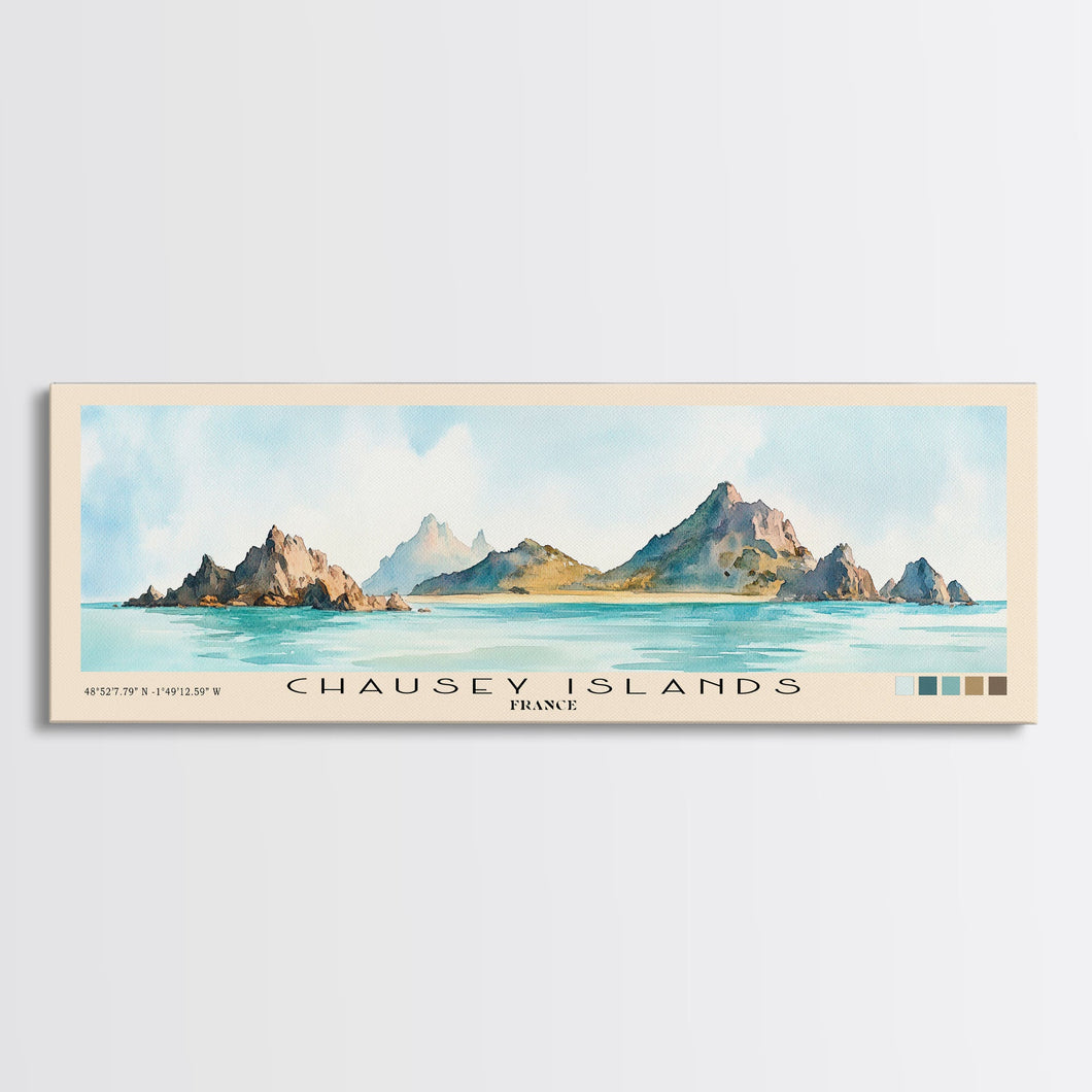 Chausey Islands, France Watercolor Beach Print, Vacation Gift, France Wall Art, Framed Canvas Print, Framed Beach Painting