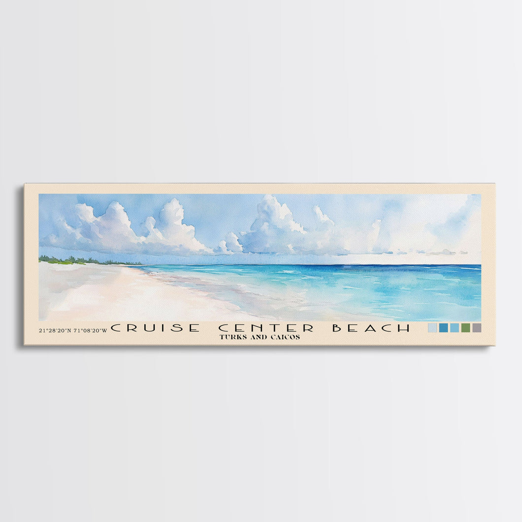 Cruise Center Beach, Turks and Caicos Watercolor Print, Vacation Gift, Turks and Caicos Wall Art, Beach Painting, Beach Decor, Large Wall Art, Wood Frame Art