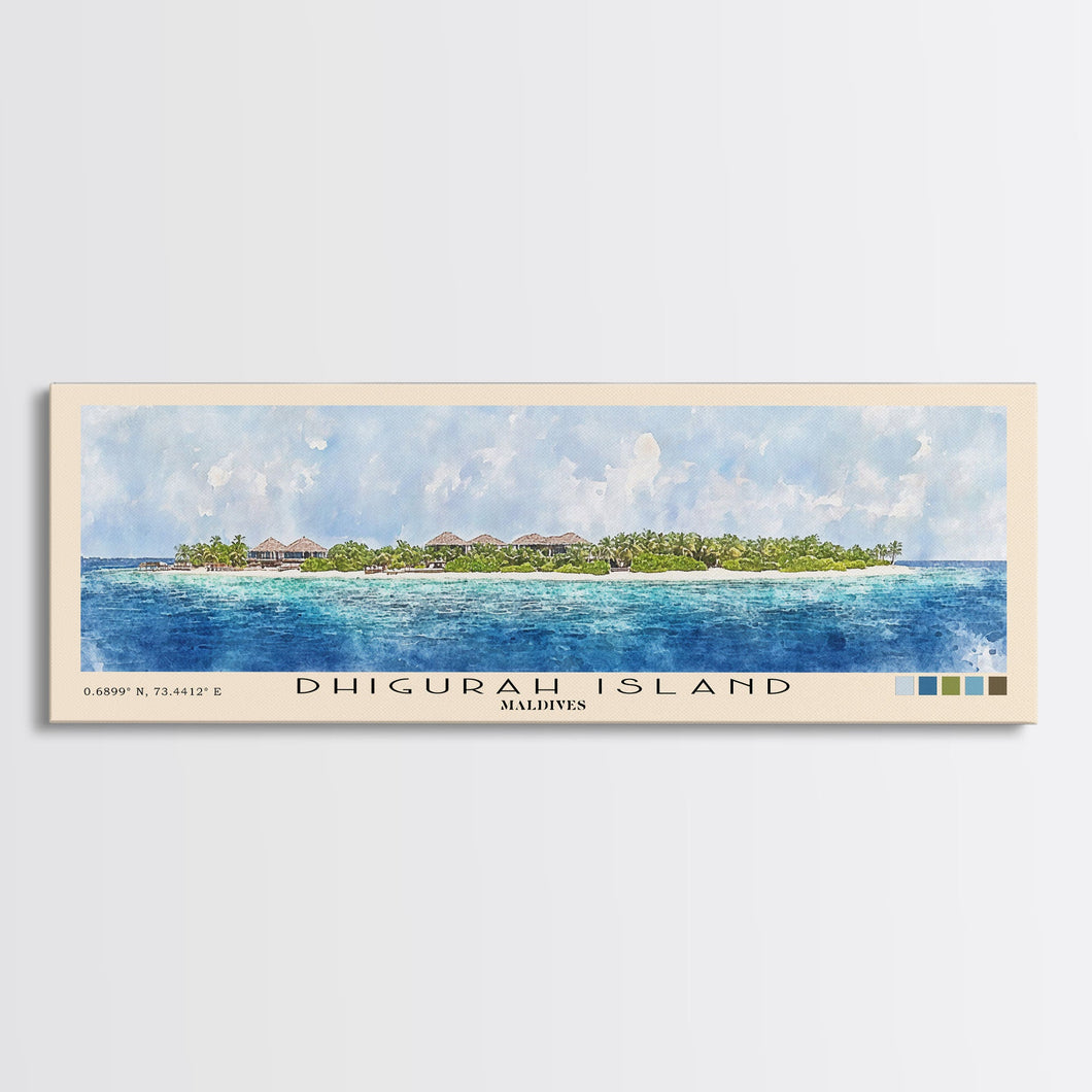 Dhigurah Island, Maldives Watercolor Print, Vacation Gift, Maldives Wall Art, Beach Painting, Beach Decor, Large Wall Art, Wood Frame Art