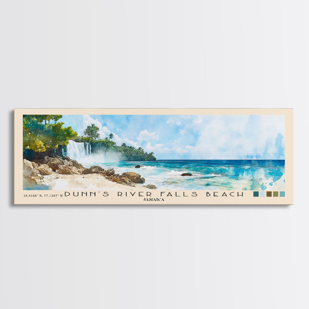 Dunn’s River Falls Beach, Jamaica Watercolor Print, Vacation Gift, Jamaica Wall Art, Beach Painting, Beach Decor, Large Wall Art, Wood Frame Art