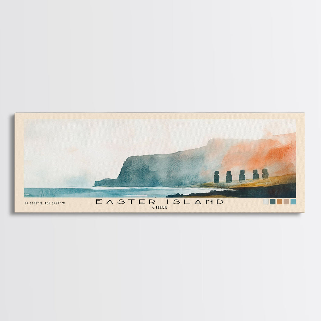 Easter Island, Chile Watercolor Beach Print, Vacation Gift, Chile Wall Art, Beach Painting, Beach Decor, Beach Painting