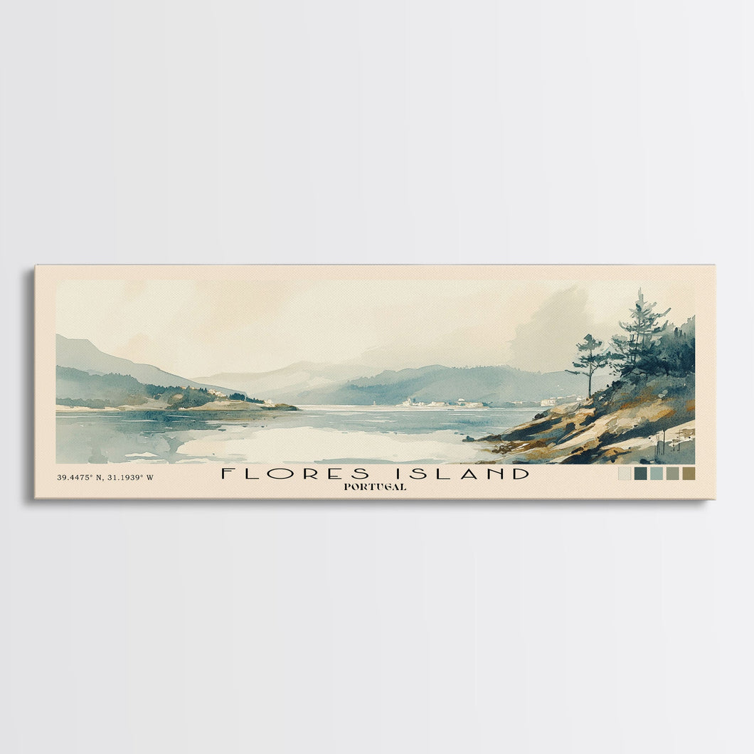 Flores Island, Portugal Watercolor Beach Print, Vacation Gift, Portugal Wall Art, Framed Canvas Print, Framed Beach Painting