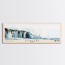 Load image into Gallery viewer, Étretat, France Watercolor Print, Vacation Gift, France Wall Art, Beach Painting, Beach Decor, Large Wall Art, Wood Frame Art
