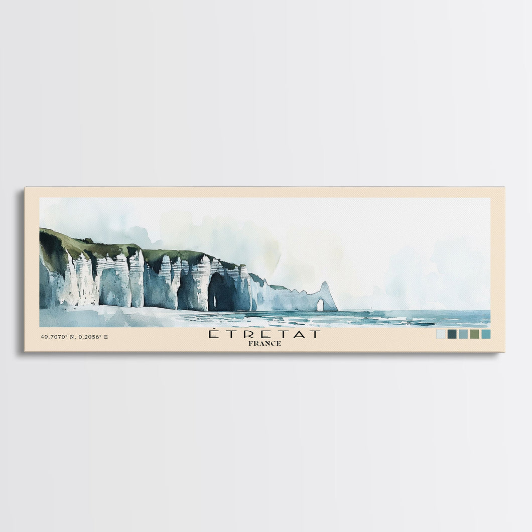 Étretat, France Watercolor Print, Vacation Gift, France Wall Art, Beach Painting, Beach Decor, Large Wall Art, Wood Frame Art