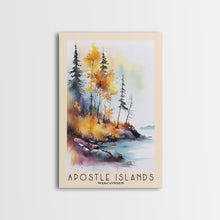 Load image into Gallery viewer, Apostle Islands, Wisconsin Watercolor Print, Vacation Gift, Wisconsin Wall Art, Beach Painting, Beach Decor, Large Wall Art, Wood Frame Art

