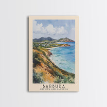 Load image into Gallery viewer, Barbuda, Antigua and Barbuda Watercolor Beach Print, Vacation Gift, Antigua and Barbuda Wall Art, Framed Canvas Print, Framed Beach Painting
