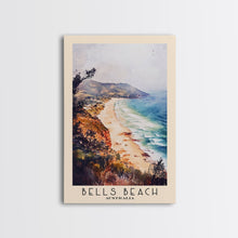 Load image into Gallery viewer, Bells Beach, Australia Watercolor Beach Print, Vacation Gift, Australia Wall Art, Framed Canvas Print, Framed Beach Painting
