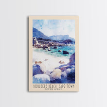 Load image into Gallery viewer, Boulders Beach, Cape Town, South Africa Watercolor Print, Vacation Gift, South Africa Wall Art, Beach Painting, Beach Decor, Large Wall Art, Wood Frame Art
