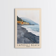 Carregar imagem no visualizador da galeria, Camogli Beach, Italy Watercolor Beach Print, Vacation Gift, Italy Wall Art, Framed Canvas Print, Framed Beach Painting
