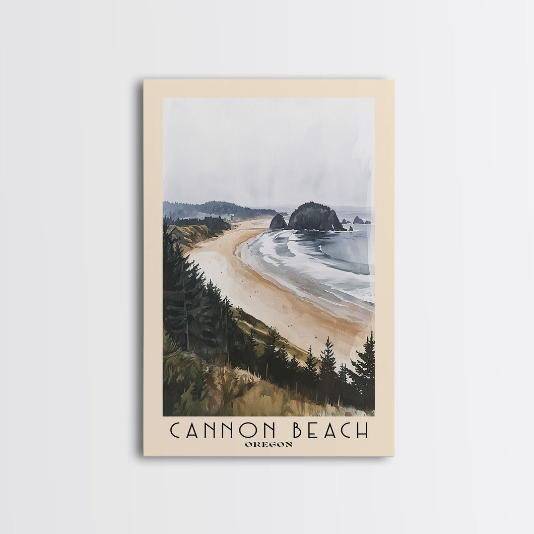 Cannon Beach, Oregon Watercolor Beach Print, Vacation Gift, Oregon Wall Art, Framed Canvas Print, Framed Beach Painting