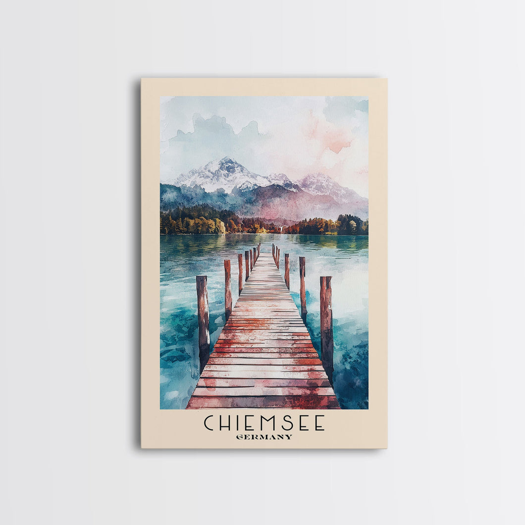 Chiemsee, Germany Watercolor Print, Vacation Gift, Germany Wall Art, Beach Painting, Beach Decor, Large Wall Art, Wood Frame Art