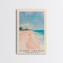 Cargar imagen en el visor de la galería, Cockburn Town Beach, Turks and Caicos Watercolor Beach Print, Vacation Gift, Turks and Caicos Wall Art, Framed Canvas Print, Framed Beach Painting

