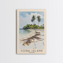 Load image into Gallery viewer, Coiba Island, Panamá Watercolor Beach Print, Vacation Gift, Panamá Wall Art, Framed Canvas Print, Framed Beach Painting
