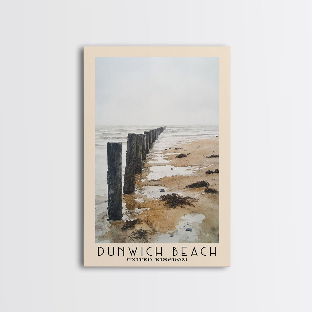 Dunwich Beach, United Kingdom Watercolor Beach Print, Vacation Gift, United Kingdom Wall Art, Framed Canvas Print, Framed Beach Painting