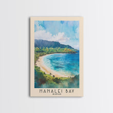 Cargar imagen en el visor de la galería, Hanalei Bay, Hawaii Watercolor Beach Print, Vacation Gift, Hawaii Wall Art, Framed Canvas Print, Framed Beach Painting
