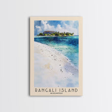 Load image into Gallery viewer, Rangali Island, Maldives Watercolor Beach Print, Vacation Gift, Maldives Wall Art, Framed Canvas Print, Framed Beach Painting
