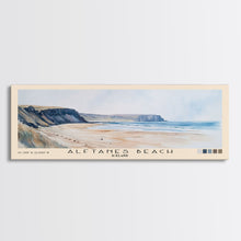Load image into Gallery viewer, Álftanes Beach, Iceland Watercolor Print, Vacation Gift, Iceland Wall Art, Beach Painting, Beach Decor, Large Wall Art, Wood Frame Art
