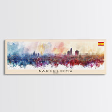 Load image into Gallery viewer, Barcelona Spain Travel Art, City Art, Framed Canvas Print or Metal Wall Art, Europe Travel Poster, Panoramic Wall Art, Extra Wide Wall Art
