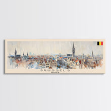 Carregar imagem no visualizador da galeria, Bruges Belgium Panoramic Travel Poster, Framed Canvas Print or Metal Wall Art, Travel Art, Home Decor, Panoramic Painting, Midcentury Art

