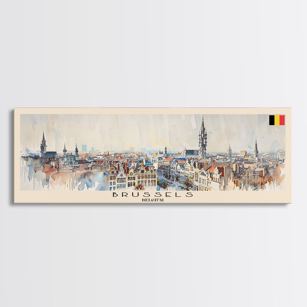Bruges Belgium Panoramic Travel Poster, Framed Canvas Print or Metal Wall Art, Travel Art, Home Decor, Panoramic Painting, Midcentury Art