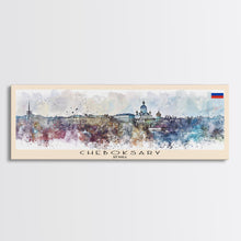 Cargar imagen en el visor de la galería, Cheboksary Russia Travel Art, City Art, Framed Canvas Print or Metal Wall Art, Europe Travel Poster, Panoramic Wall Art, Extra Wide Wall Art
