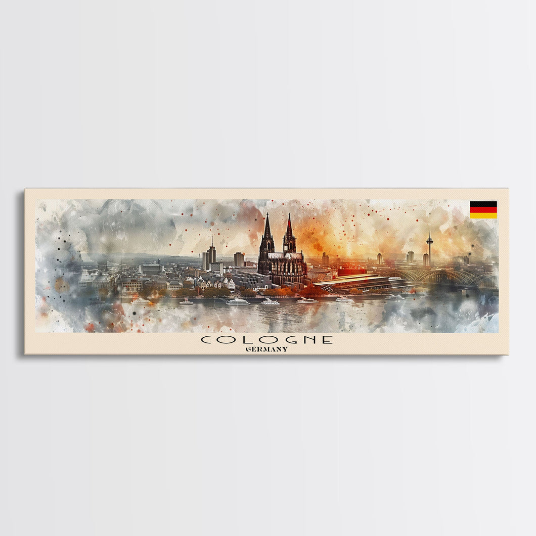 Cologne Germany Panoramic Travel Poster, Framed Canvas Print or Metal Wall Art, Travel Art, Home Decor, Panoramic Painting, Midcentury Art