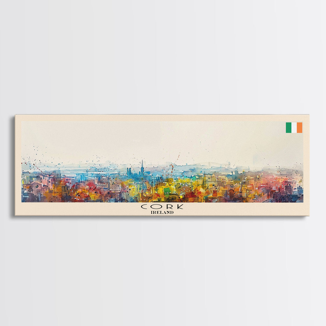 Cork Ireland Panoramic Travel Poster, Framed Canvas Print or Metal Wall Art, Travel Art, Home Decor, Panoramic Painting, Midcentury Art
