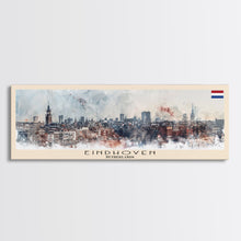 Load image into Gallery viewer, Eindhoven Netherlands Panoramic Travel Poster, Framed Canvas Print or Metal Wall Art, Travel Art, Home Decor, Panoramic Painting, Midcentury Art
