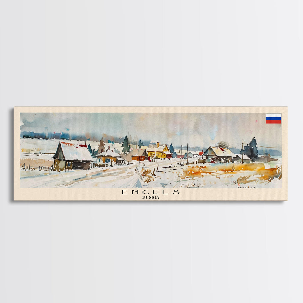 Engels Russia Panoramic Travel Poster, Framed Canvas Print or Metal Wall Art, Travel Art, Home Decor, Panoramic Painting, Midcentury Art
