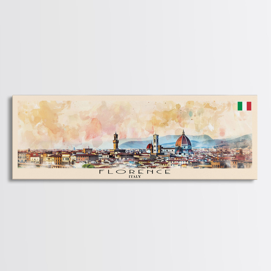 Florence Italy Panoramic Travel Poster, Framed Canvas Print or Metal Wall Art, Travel Art, Home Decor, Panoramic Painting, Midcentury Art