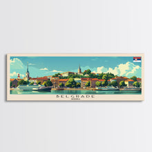 Cargar imagen en el visor de la galería, Belgrade Serbia Panoramic Travel Poster, Framed Canvas Print or Metal Wall Art, Travel Art, Home Decor, Panoramic Painting, Midcentury Art
