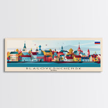Load image into Gallery viewer, Blagoveshchensk Russia Travel Art, City Art, Framed Canvas Print or Metal Wall Art, Europe Travel Poster, Panoramic Wall Art, Extra Wide Wall Art
