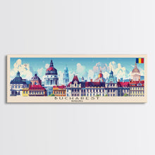 Carregar imagem no visualizador da galeria, Bucharest Romania Wall Art, Panoramic Travel Poster, Panoramic Framed Canvas Print, City Wall Art, Wall Hanging Home Decor, Travel Art
