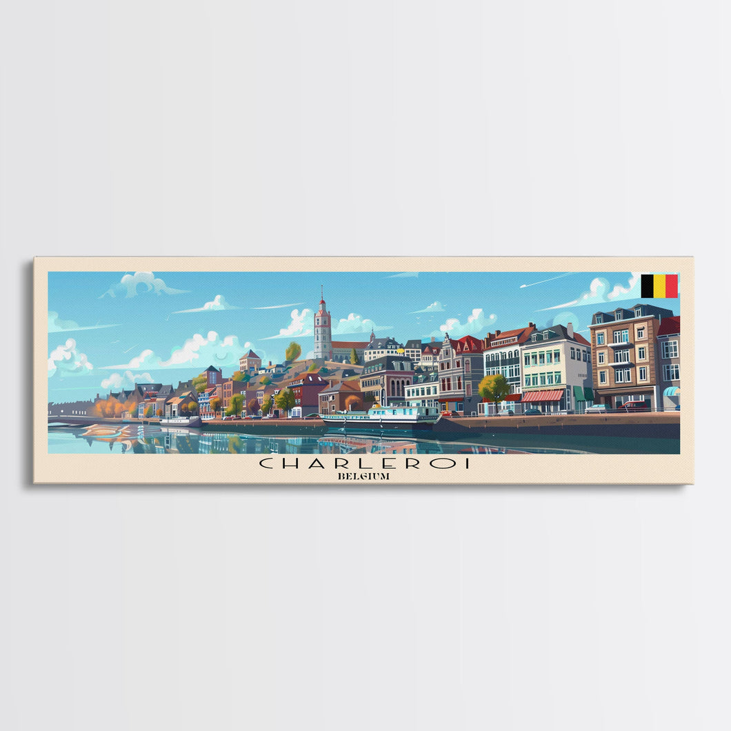 Charleroi Belgium Travel Print Wall Art, Panoramic City Art, Travel Art, Wall Decor, Vacation Gift, Framed Canvas Print Or Metal Art