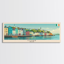 Load image into Gallery viewer, Cork Ireland Panoramic Travel Poster, Framed Canvas Print or Metal Wall Art, Travel Art, Home Decor, Panoramic Painting, Midcentury Art
