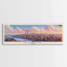 Load image into Gallery viewer, Donetsk Ukraine Panoramic Travel Poster, Framed Canvas Print or Metal Wall Art, Travel Art, Home Decor, Panoramic Painting, Midcentury Art
