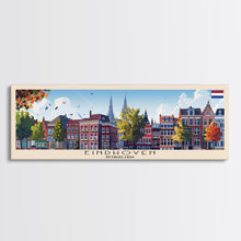 Load image into Gallery viewer, Eindhoven Netherlands Panoramic Travel Poster, Framed Canvas Print or Metal Wall Art, Travel Art, Home Decor, Panoramic Painting, Midcentury Art
