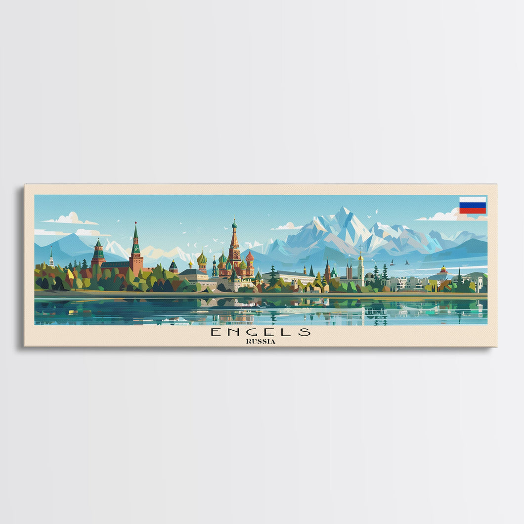 Engels Russia Panoramic Travel Poster, Framed Canvas Print or Metal Wall Art, Travel Art, Home Decor, Panoramic Painting, Midcentury Art