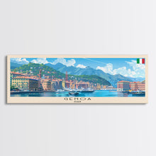 Load image into Gallery viewer, Genoa Italy Travel Art, City Art, Framed Canvas Print or Metal Wall Art, Europe Travel Poster, Panoramic Wall Art, Extra Wide Wall Art
