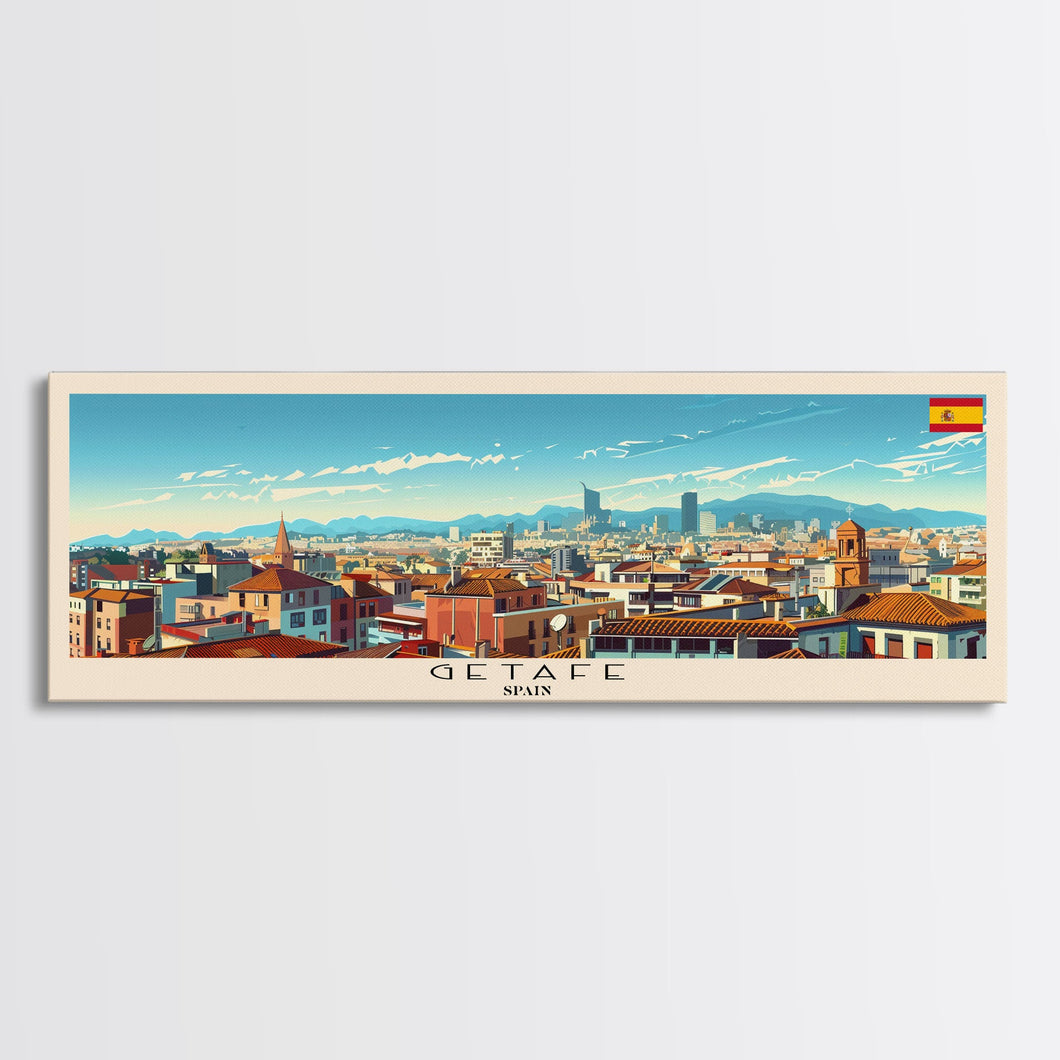 Getafe Spain Panoramic Travel Poster, Framed Canvas Print or Metal Wall Art, Travel Art, Home Decor, Panoramic Painting, Midcentury Art
