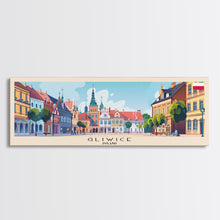 Carregar imagem no visualizador da galeria, Gliwice Poland Panoramic Travel Poster, Framed Canvas Print or Metal Wall Art, Travel Art, Home Decor, Panoramic Painting, Midcentury Art
