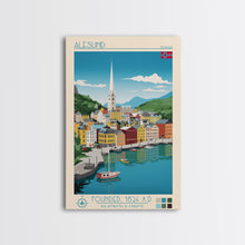 Carregar imagem no visualizador da galeria, Ålesund Norway Travel Poster Framed Canvas Print, Midcentury Modern Art, Pop Art Wall Decor, Living Room Art, Scenic Wall Art
