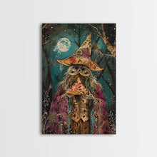 Load image into Gallery viewer, Ghostly Wizard Having A  Slice of Pizza, Funny Halloween Decor, Framed Canvas Print
