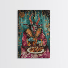 Carregar imagem no visualizador da galeria, A demon eating some hot wings - hope he didn&#39;t sell his soul for them they look pretty good! Halloween Wall Art Framed Canvas
