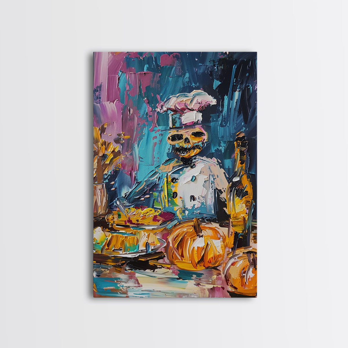 Skeleton Chef Cooking in a Colorful Kitchen - Halloween Skeleton Art