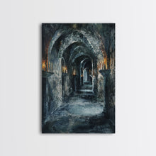 Load image into Gallery viewer, Dark Gothic Hallway Halloween Art, Spooky Hallway, Haunted Passage, Creepy Architecture, Gothic Decor, Framed Canvas Print
