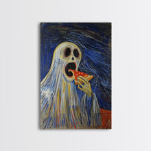 Load image into Gallery viewer, Spooky Ghost Eatin a Pizza, YUM! Funny Halloween Art
