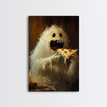 Load image into Gallery viewer, The Pizza Ghost, Framed Canvas Print, Funny Halloween Wall Art
